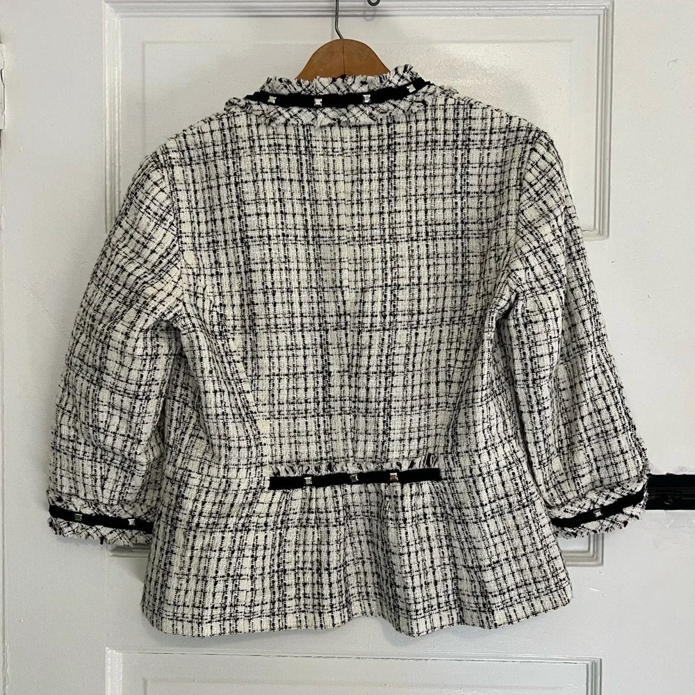 White House Black Market white black tweed v-neck blazer 00